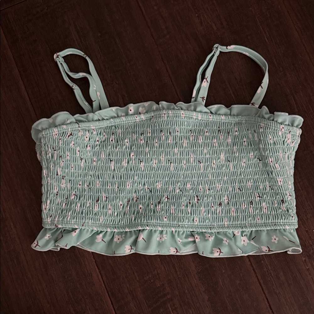 Mint Floral Smocked Crop Top